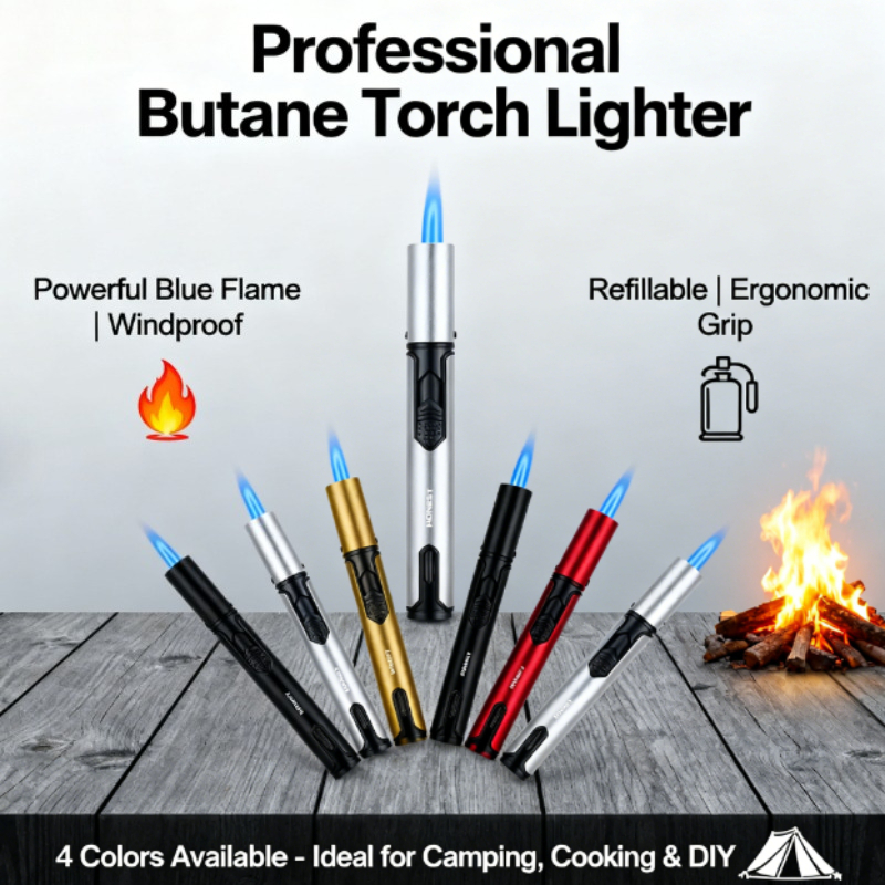 Kitchen Gadgets For Men - Metal Pen-Style Torch Lighter - Refillable